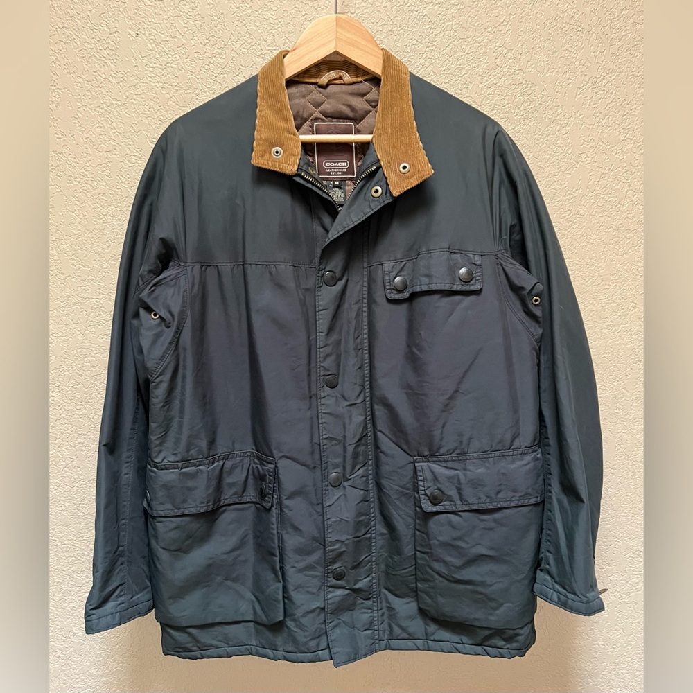 Coach Leatherware Men’s Utility Jacket Navy Blue/Brown Color Size Medium